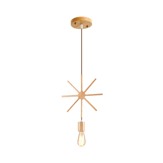 Simplicity Wooden Pendant Light In Beige - Square/Round/Triangle Design 1 Bulb Ideal For Dining