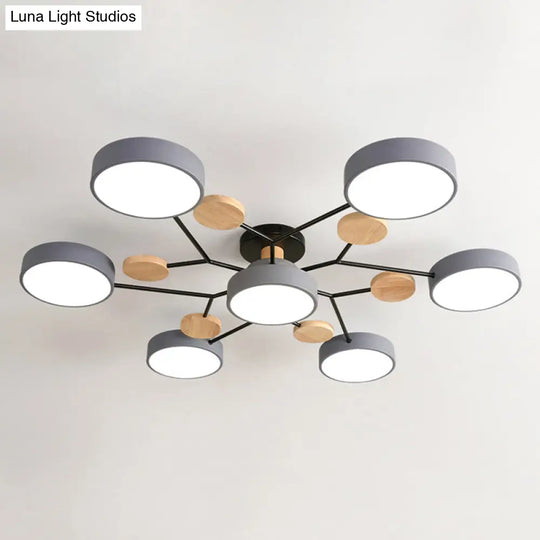 Simplistic 7-Head Acrylic Round Shade Led Ceiling Chandelier Light Fixture