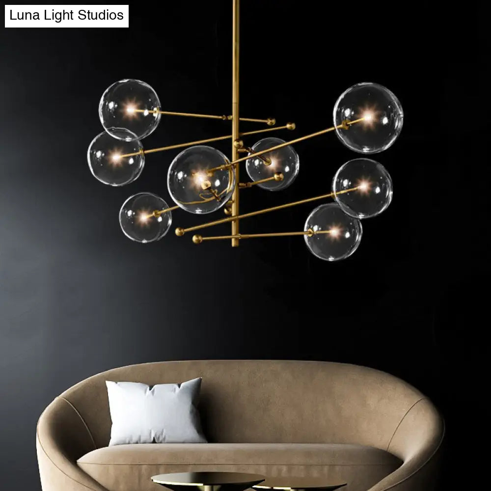 Simplistic 8-Light Dining Room Chandelier Pendant Lamp With Clear Glass Shade