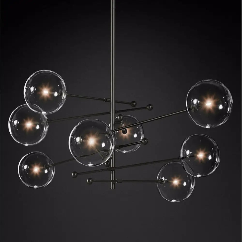 Simplistic 8-Light Dining Room Chandelier Pendant Lamp With Clear Glass Shade Black