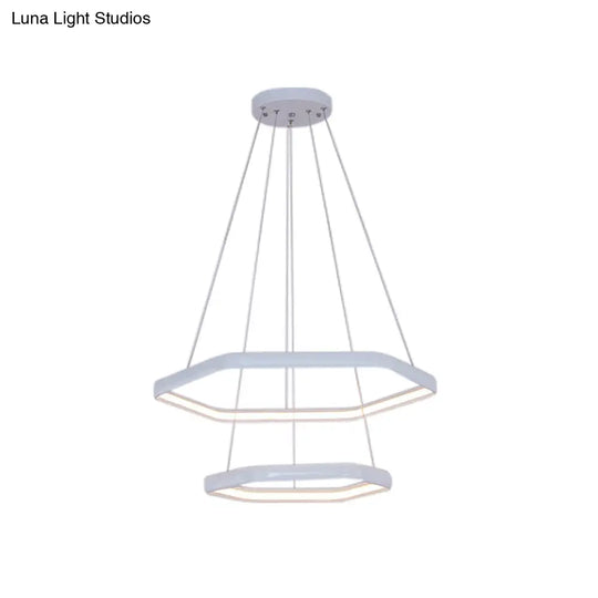 Simplistic Acrylic Tiered Hexagonal Led 1/2/3-Light Pendant Chandelier Hanging Lamp In