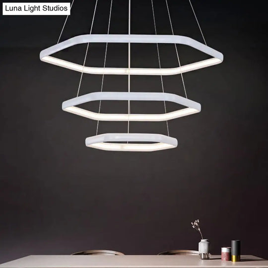 Simplicity Acrylic Led Hanging Lamp: Tiered Hexagonal Chandelier Pendant 1/2/3-Light