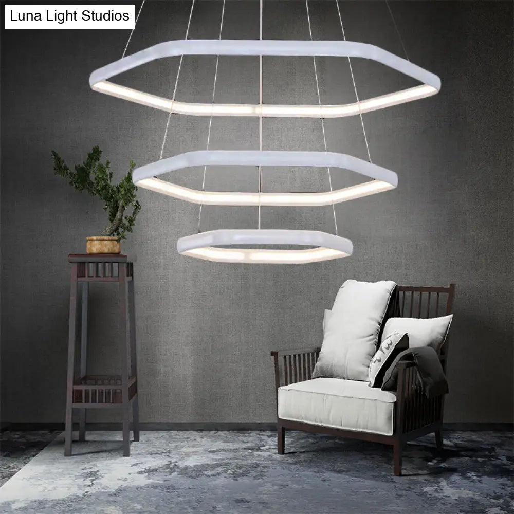 Simplistic Acrylic Tiered Hexagonal Led 1/2/3-Light Pendant Chandelier Hanging Lamp In