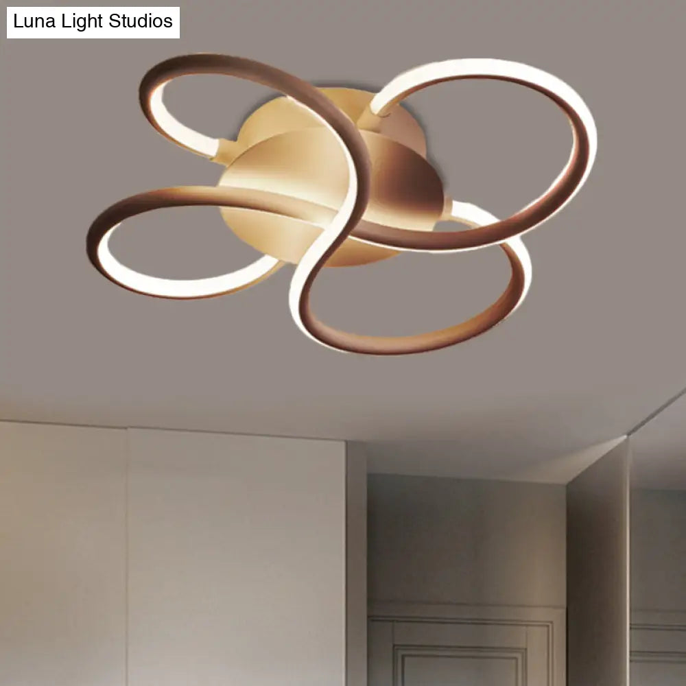 Simplistic Coffee Metallic Led Floral Flush Mount Ceiling Light For Bedroom