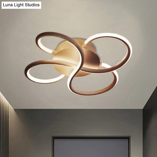 Simplistic Coffee Metallic Led Floral Flush Mount Ceiling Light For Bedroom