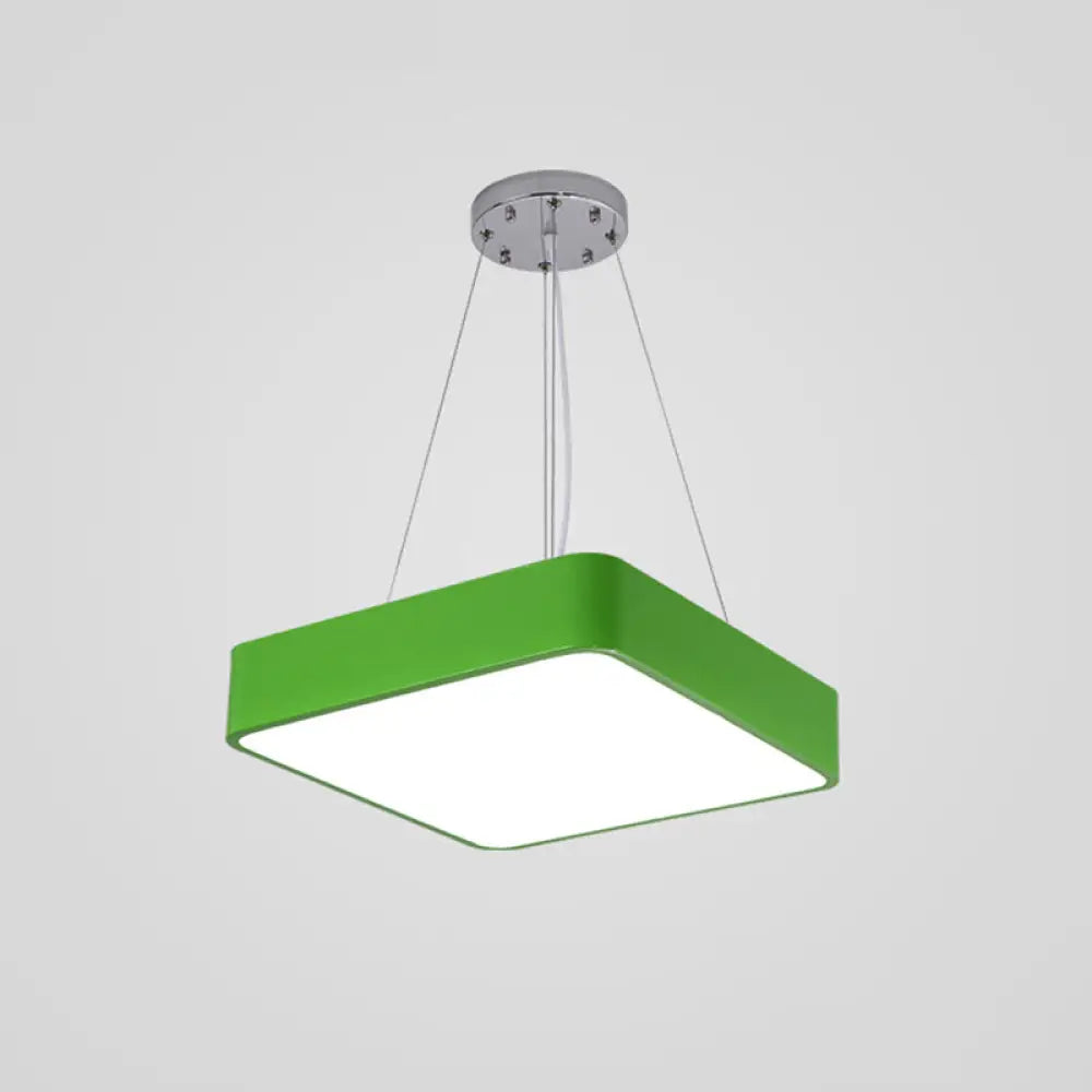 Simplistic Green Led Pendant Lamp: Metal Chandelier For Childrens Bedroom / 16 White