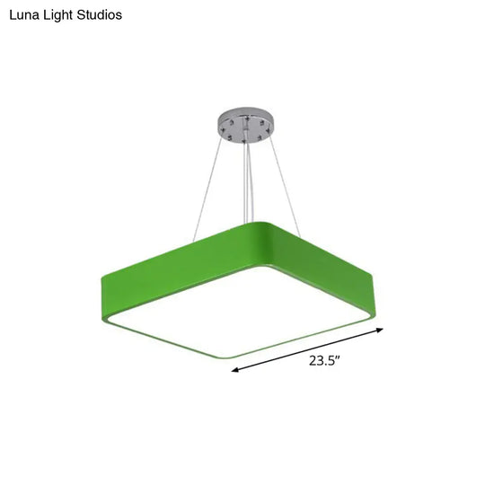 Simplistic Green Led Pendant Lamp: Metal Chandelier For Childrens Bedroom