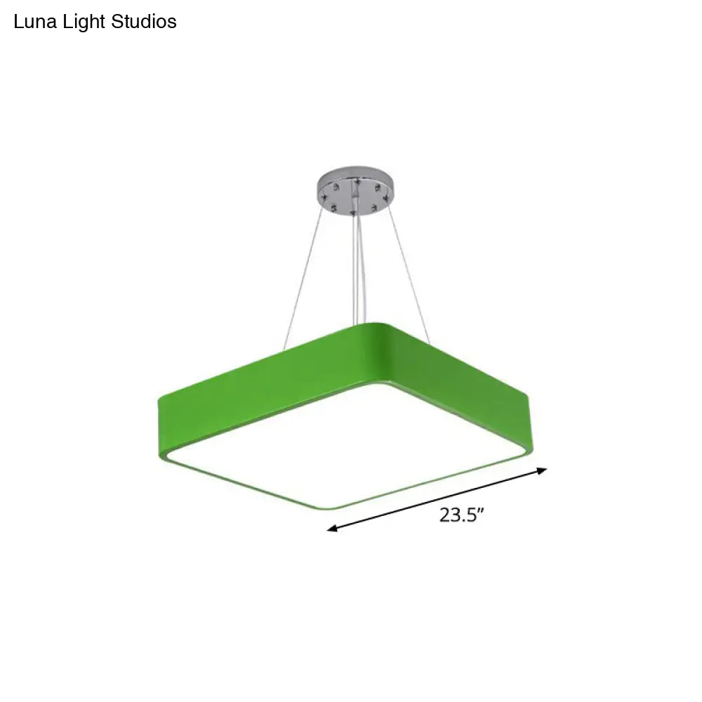 Simplistic Green Led Pendant Lamp: Metal Chandelier For Childrens Bedroom