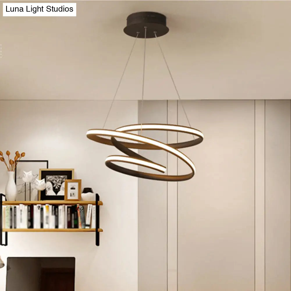 Simplicity Led Chandelier In Coffee With Warm/White Light - Iron Screwy Circle Drop Lamp