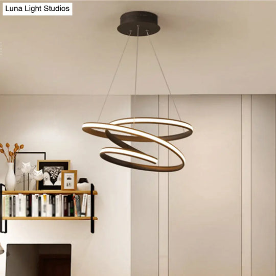 Simplicity Led Chandelier In Coffee With Warm/White Light - Iron Screwy Circle Drop Lamp