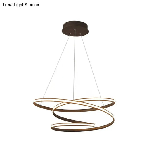 Simplicity Led Chandelier In Coffee With Warm/White Light - Iron Screwy Circle Drop Lamp