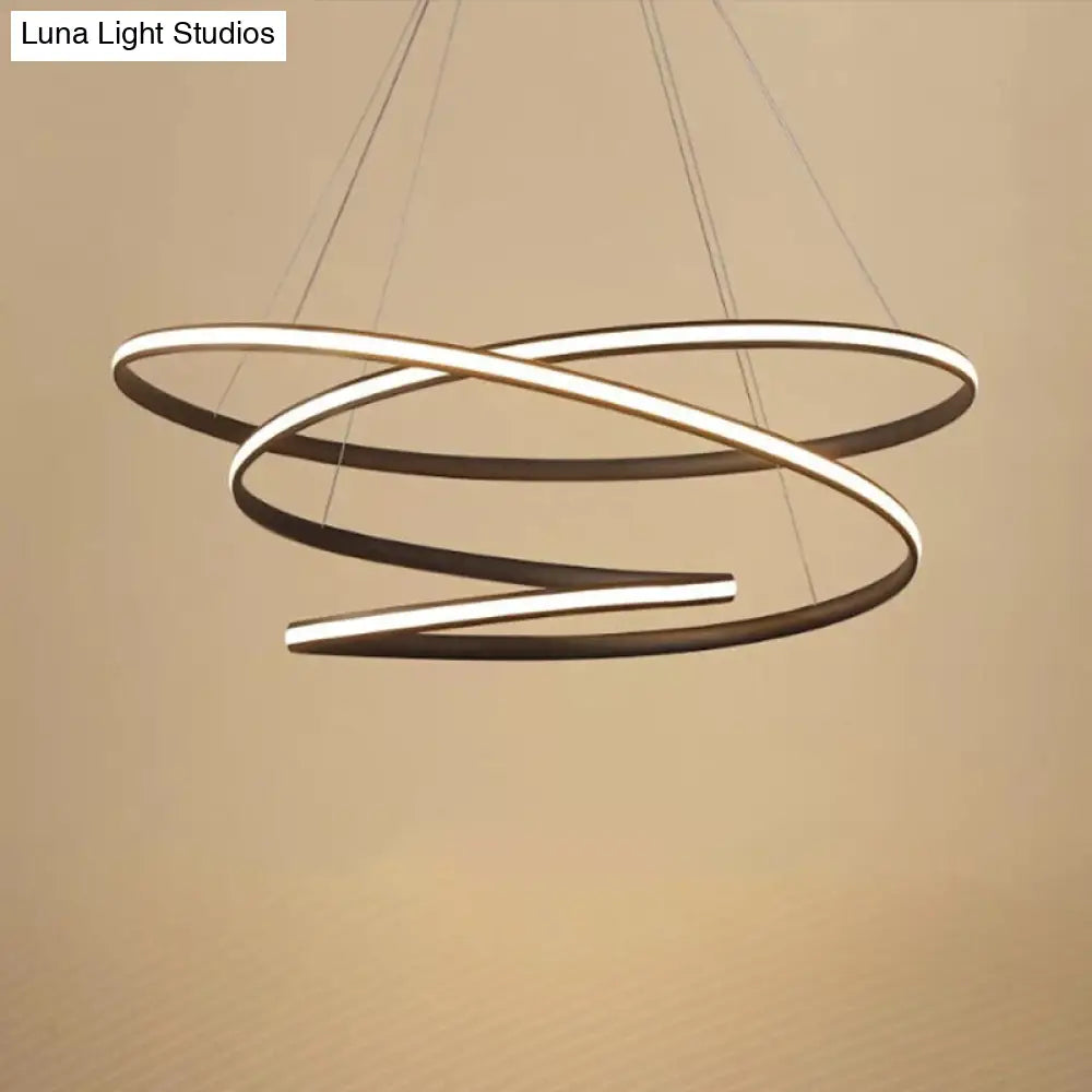 Simplicity Led Chandelier In Coffee With Warm/White Light - Iron Screwy Circle Drop Lamp / Warm