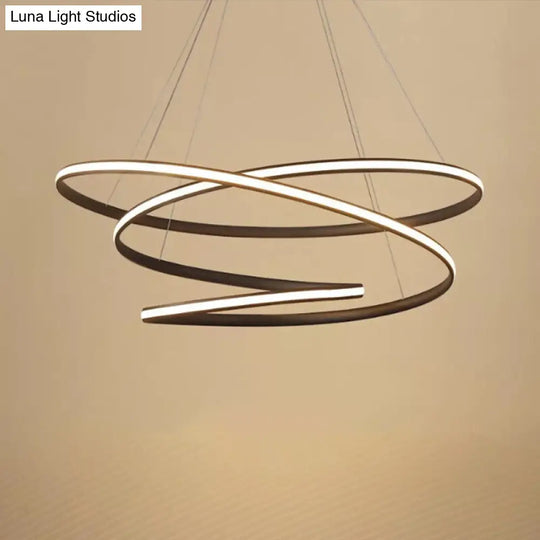 Simplicity Led Chandelier In Coffee With Warm/White Light - Iron Screwy Circle Drop Lamp / Warm