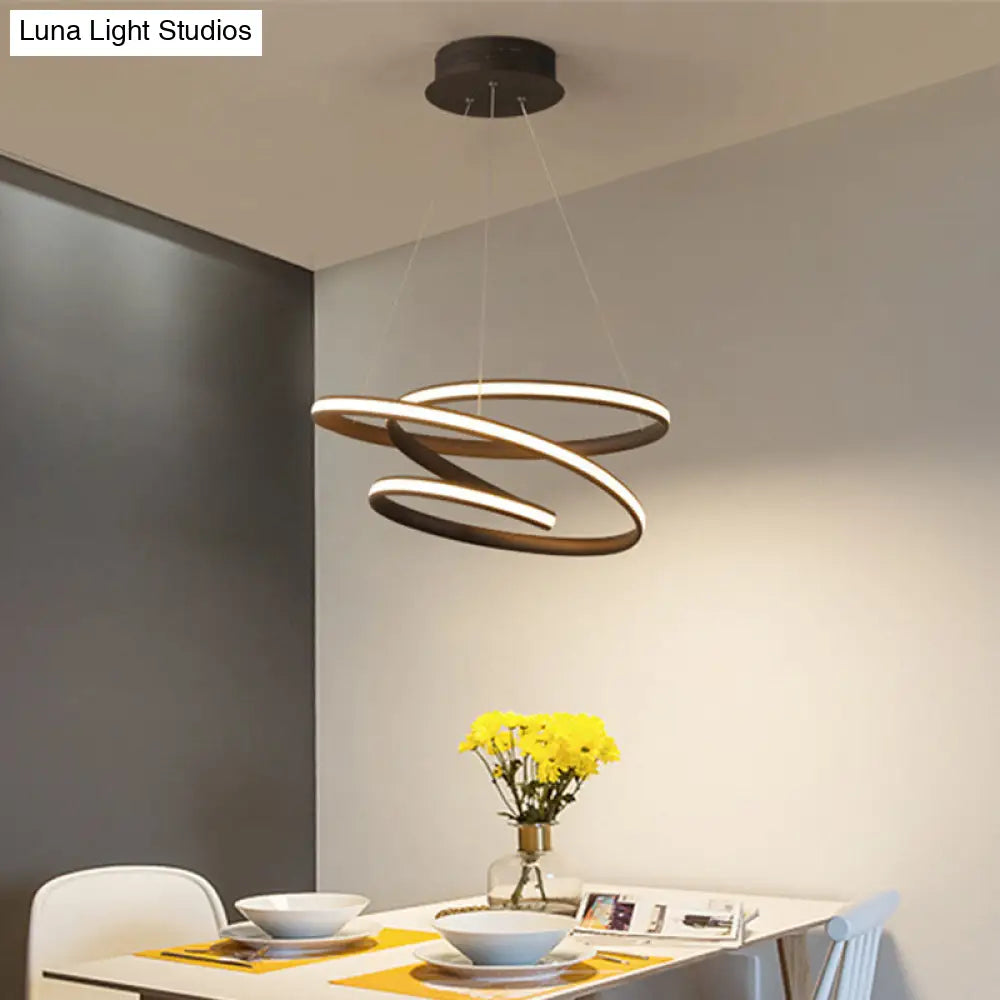 Simplistic Iron Circle Drop Lamp Led Chandelier In Coffee With Warm/White Light