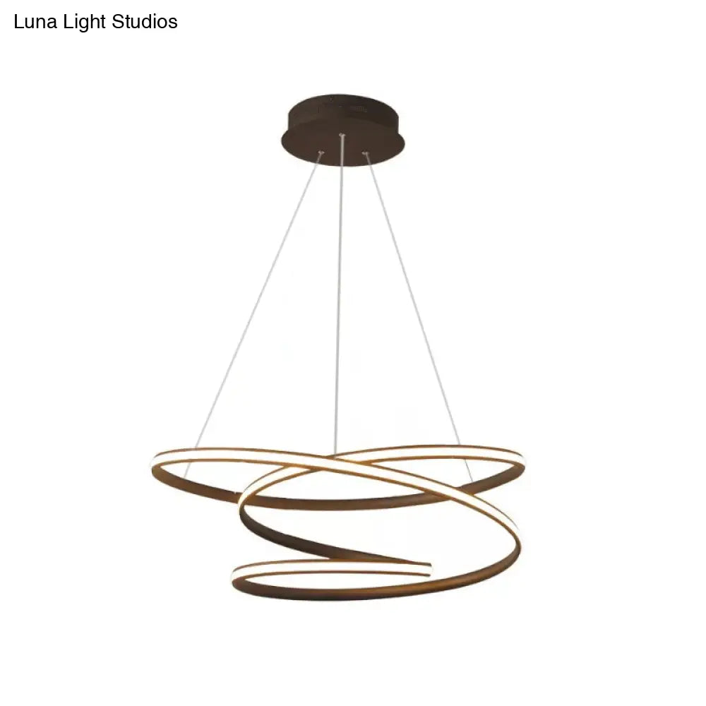 Simplistic Iron Circle Drop Lamp Led Chandelier In Coffee With Warm/White Light