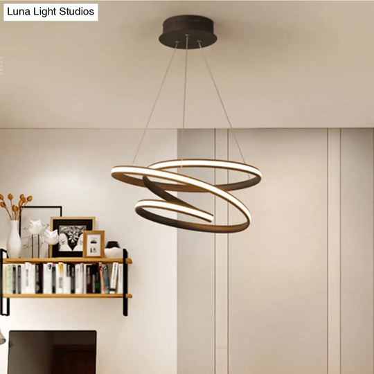 Simplistic Iron Circle Drop Lamp Led Chandelier In Coffee With Warm/White Light