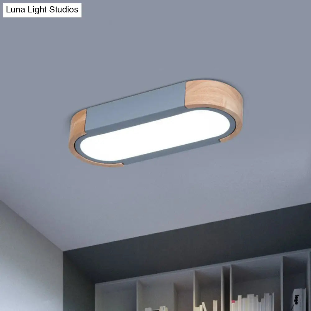 Simplistic Led Flush Mount Lighting Fixture For Living Room - Acrylic Oblong Shape Grey / Small