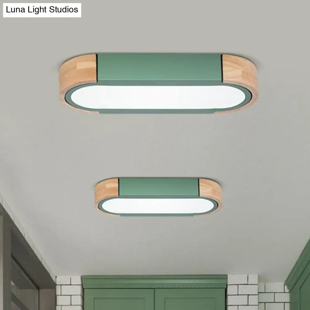 Simplistic Led Flush Mount Lighting Fixture For Living Room - Acrylic Oblong Shape Green / Small