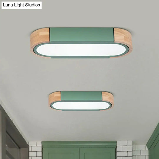 Simplistic Led Flush Mount Lighting Fixture For Living Room - Acrylic Oblong Shape Green / Small