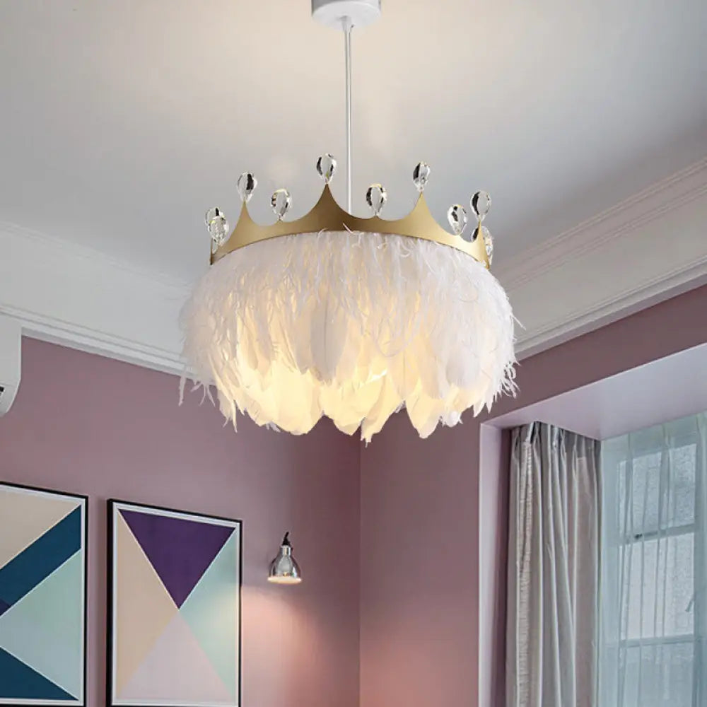 Simplistic Nordic Style 1-Light Crown Suspended Ceiling Lamp For Childrens Bedroom White / 14