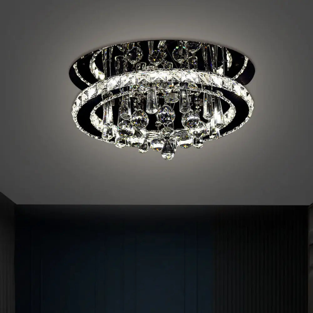 Simplistic Round Led Crystal Ceiling Fixture - Chrome Semi Mount Lighting In Warm/White Light /