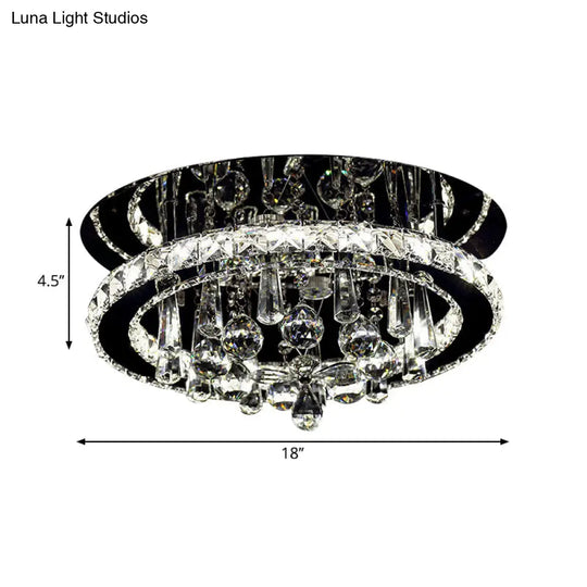 Simplistic Round Led Crystal Ceiling Fixture - Chrome Semi Mount Lighting In Warm/White Light