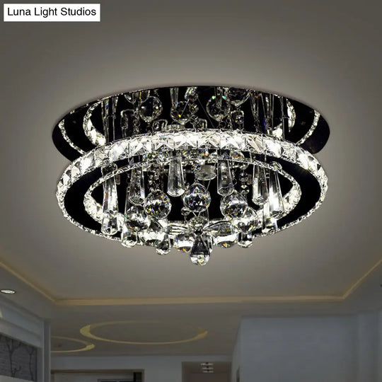 Simplistic Round Led Crystal Ceiling Fixture - Chrome Semi Mount Lighting In Warm/White Light