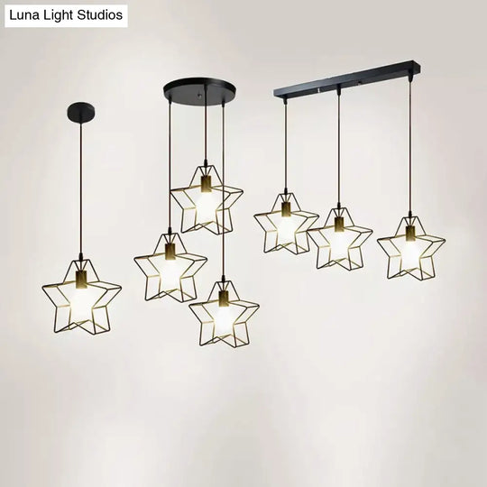 Single Black Iron Star Pendant Light For Restaurant Suspension