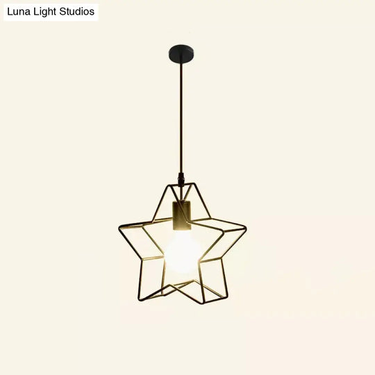 Single Black Iron Star Pendant Light For Restaurant Suspension