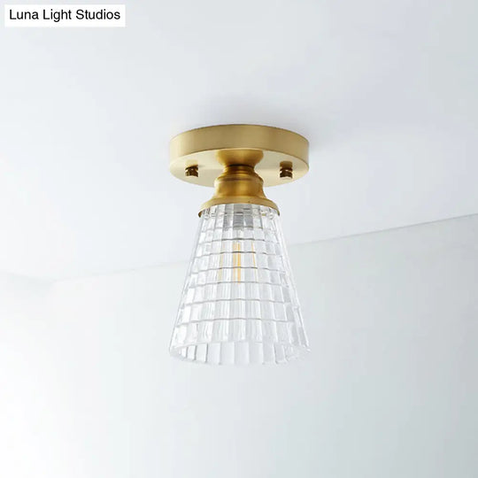Single Brass Shaded Flushmount Bathroom Ceiling Light In Countryside Style / Trumpet