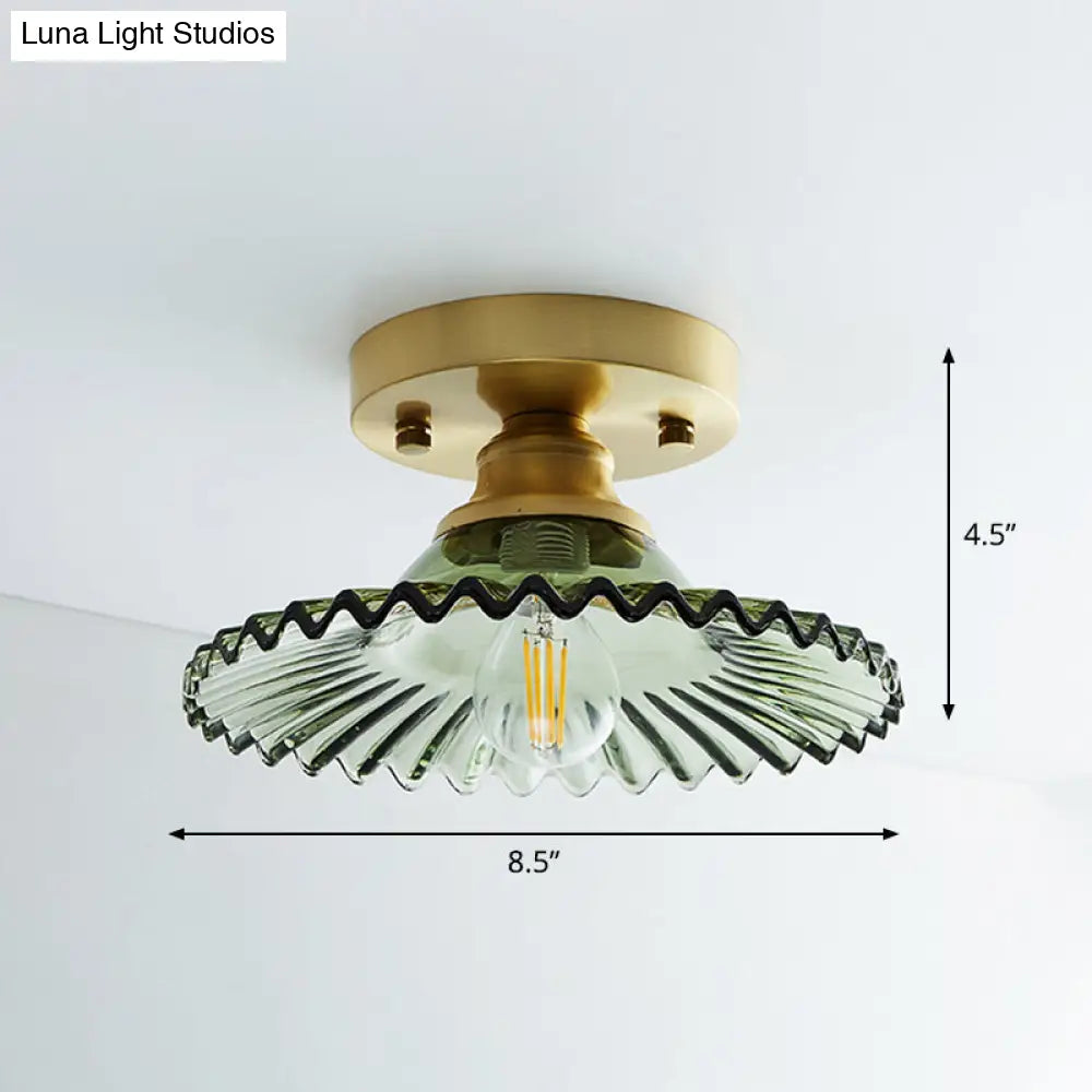 Single Brass Shaded Flushmount Bathroom Ceiling Light In Countryside Style