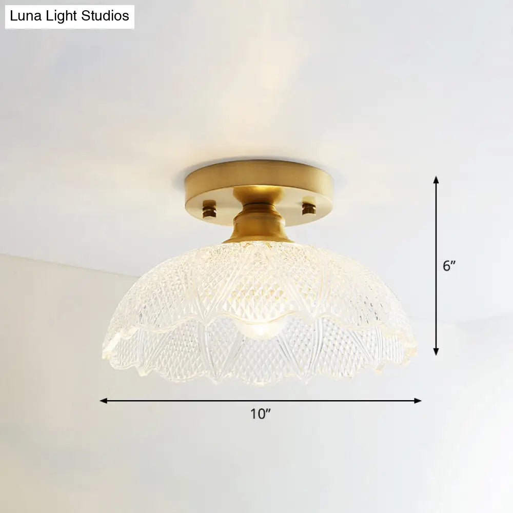 Single Brass Shaded Flushmount Bathroom Ceiling Light In Countryside Style