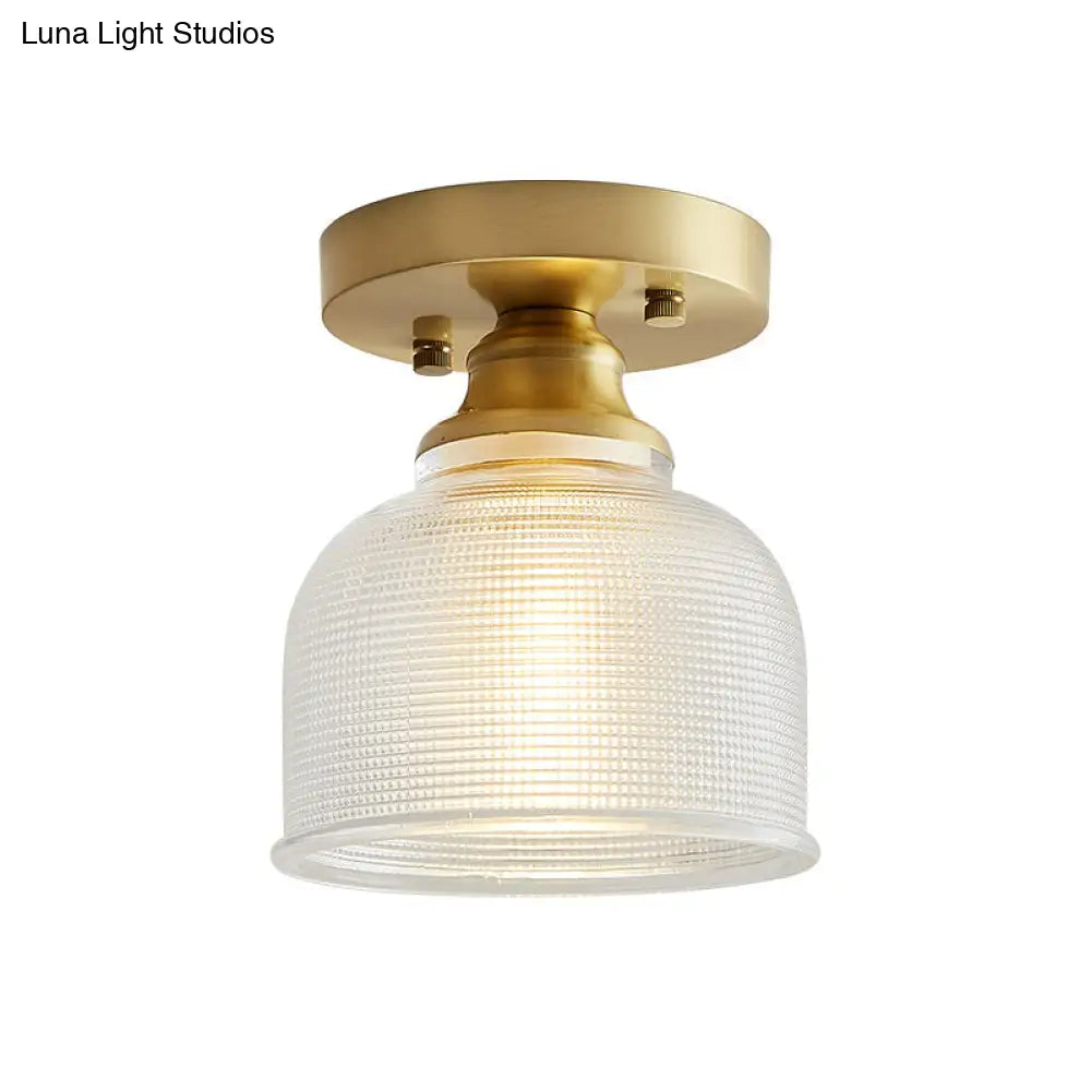 Single Brass Shaded Flushmount Bathroom Ceiling Light In Countryside Style