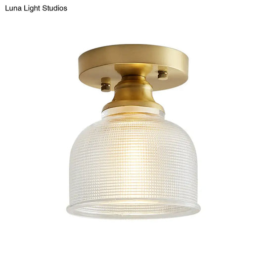 Single Brass Shaded Flushmount Bathroom Ceiling Light In Countryside Style