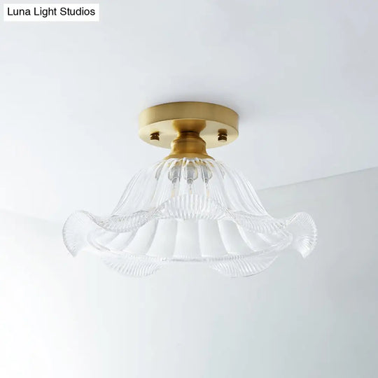 Single Brass Shaded Flushmount Bathroom Ceiling Light In Countryside Style