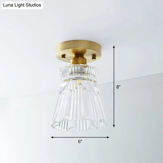 Single Brass Shaded Flushmount Bathroom Ceiling Light In Countryside Style