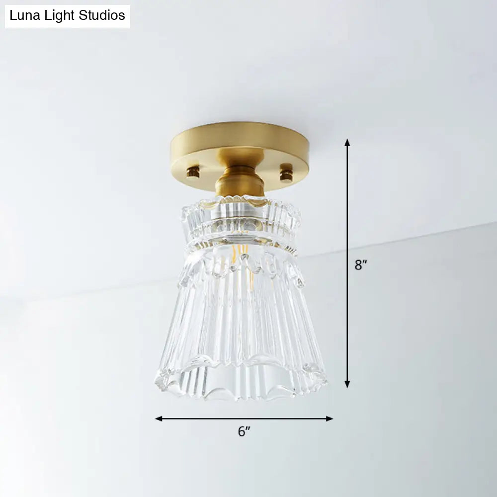 Single Brass Shaded Flushmount Bathroom Ceiling Light In Countryside Style