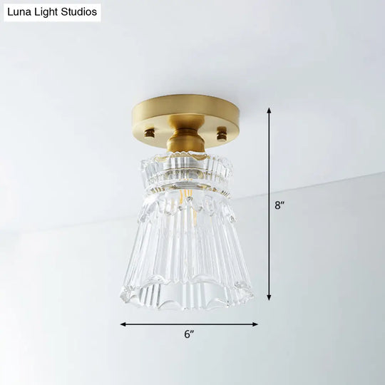 Single Brass Shaded Flushmount Bathroom Ceiling Light In Countryside Style