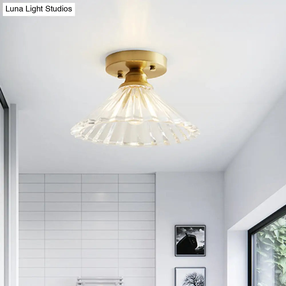 Single Brass Shaded Flushmount Bathroom Ceiling Light In Countryside Style