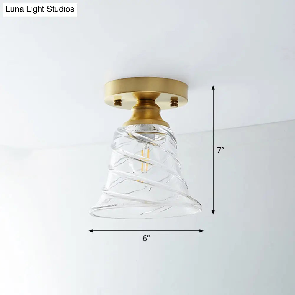 Single Brass Shaded Flushmount Bathroom Ceiling Light In Countryside Style