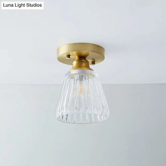 Single Brass Shaded Flushmount Bathroom Ceiling Light In Countryside Style / Wine Glass