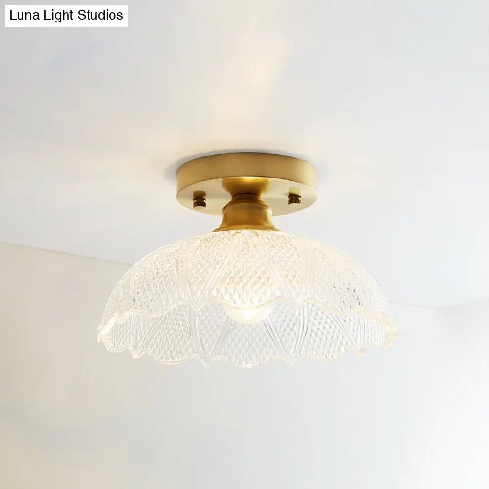 Single Brass Shaded Flushmount Bathroom Ceiling Light In Countryside Style / Umbrella