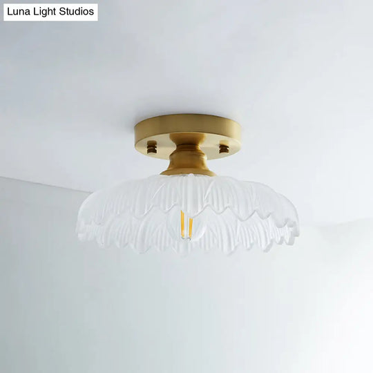 Single Brass Shaded Flushmount Bathroom Ceiling Light In Countryside Style / Flower