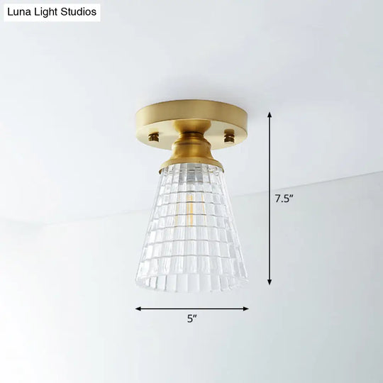 Single Brass Shaded Flushmount Bathroom Ceiling Light In Countryside Style