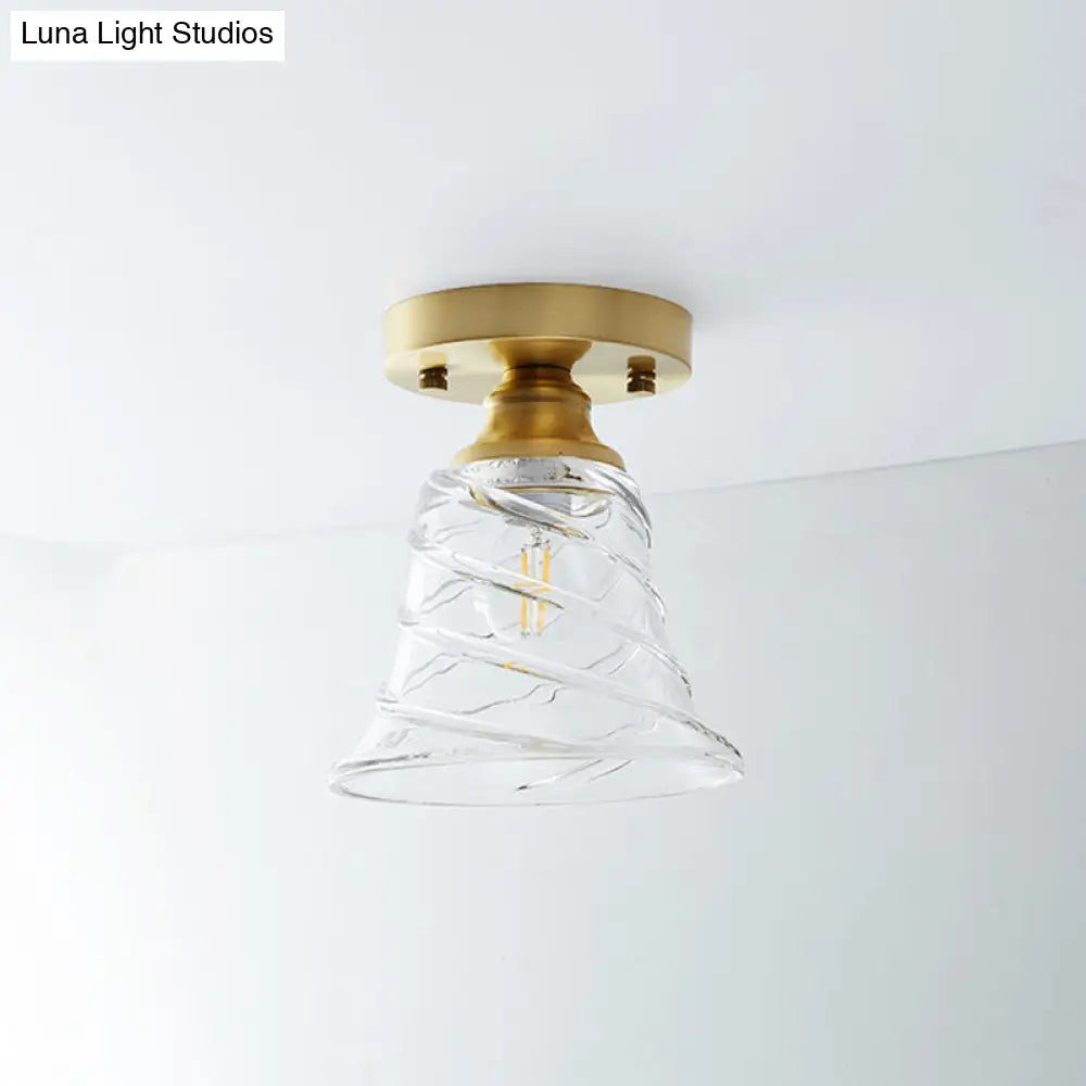 Single Brass Shaded Flushmount Bathroom Ceiling Light In Countryside Style / Bell