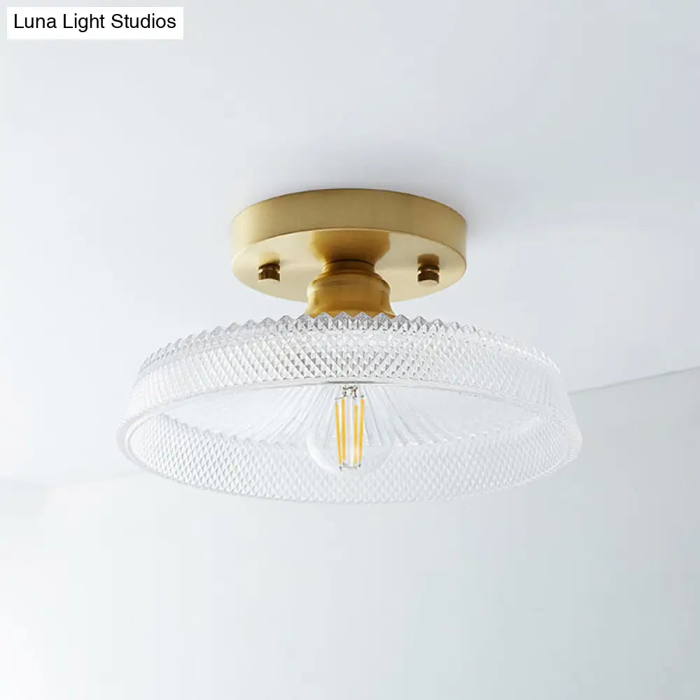 Single Brass Shaded Flushmount Bathroom Ceiling Light In Countryside Style / Barn