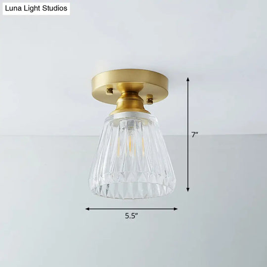 Single Brass Shaded Flushmount Bathroom Ceiling Light In Countryside Style