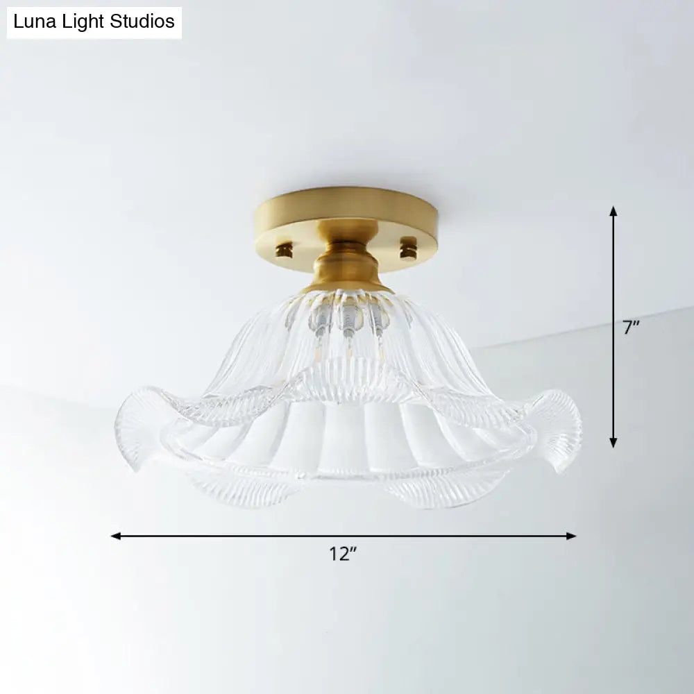 Single Brass Shaded Flushmount Bathroom Ceiling Light In Countryside Style