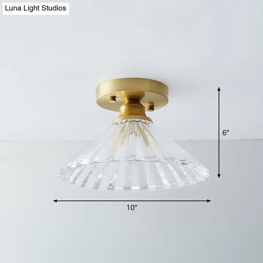 Single Brass Shaded Flushmount Bathroom Ceiling Light In Countryside Style