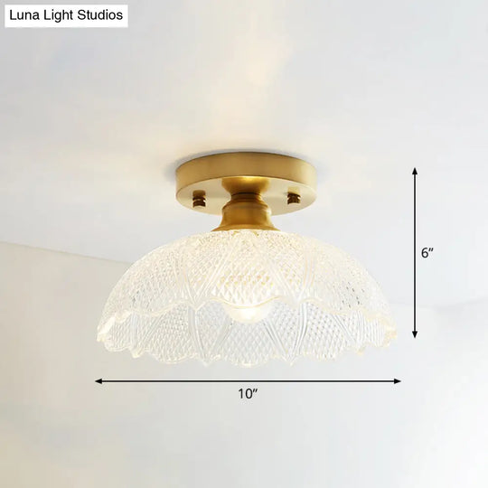 Single Brass Shaded Flushmount Bathroom Ceiling Light In Countryside Style